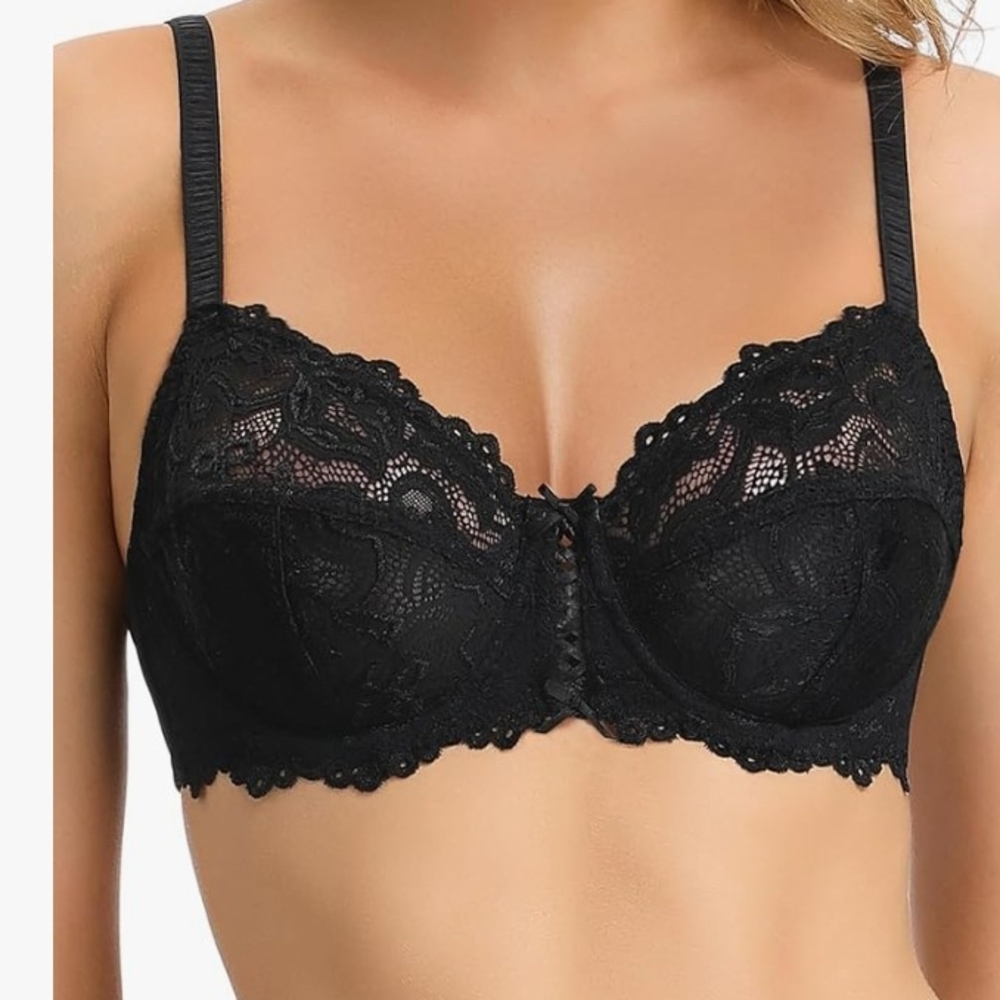Lace Demi Underwire Bra - Black